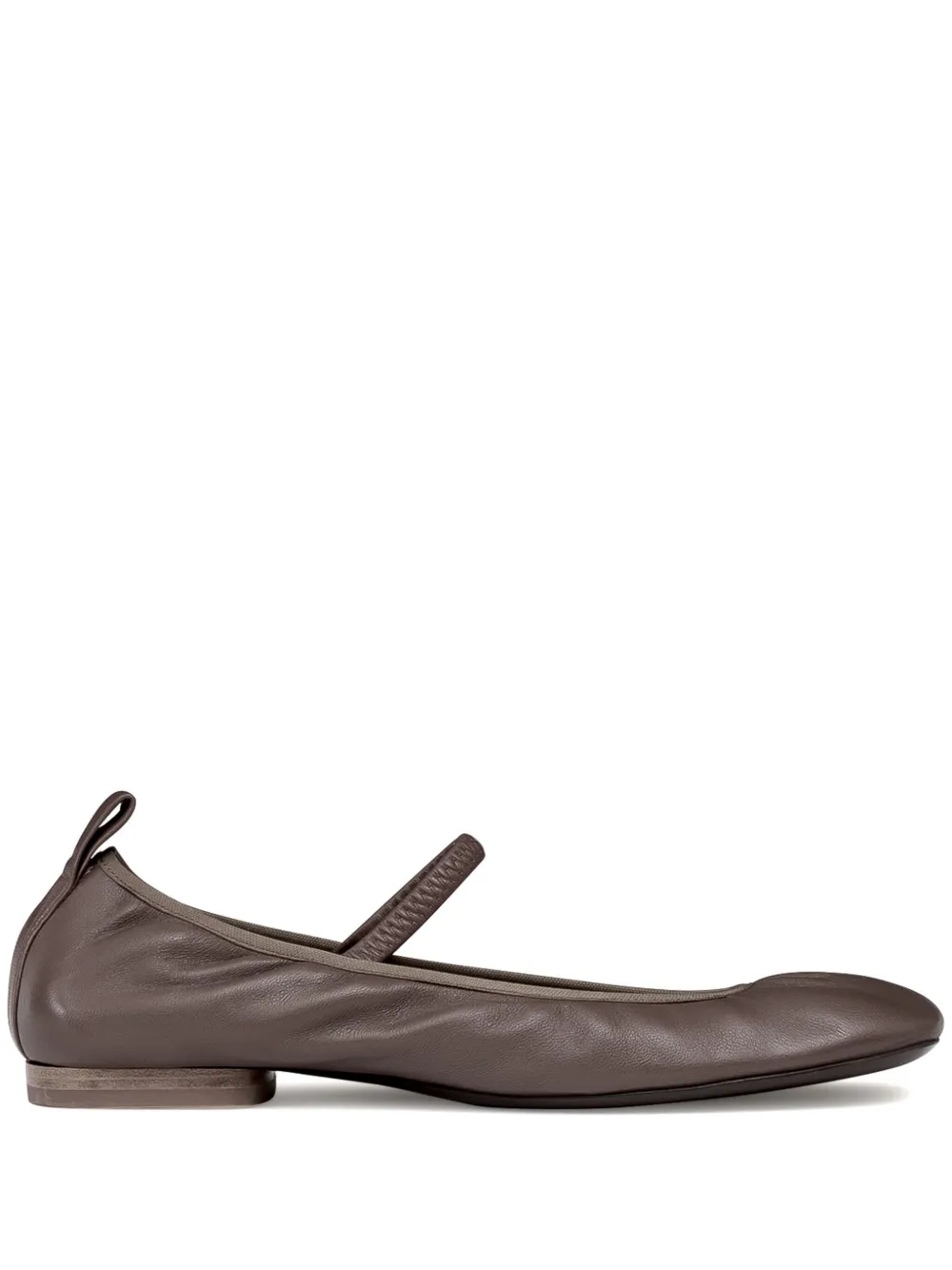 Square-toe Leather Ballerina Shoes - Brown