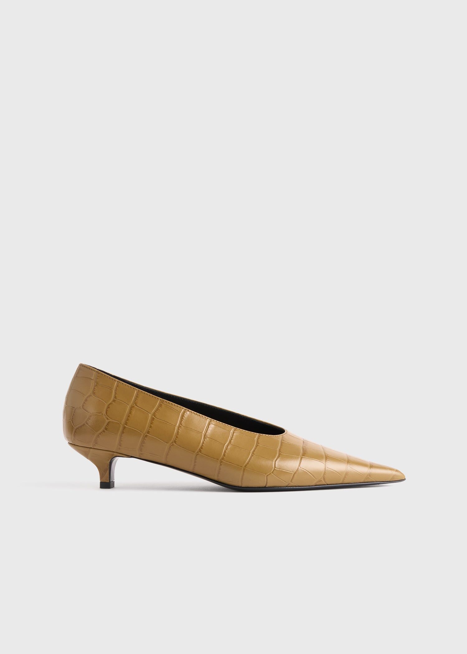 Sharp Croco-Embossed Kitten Pumps