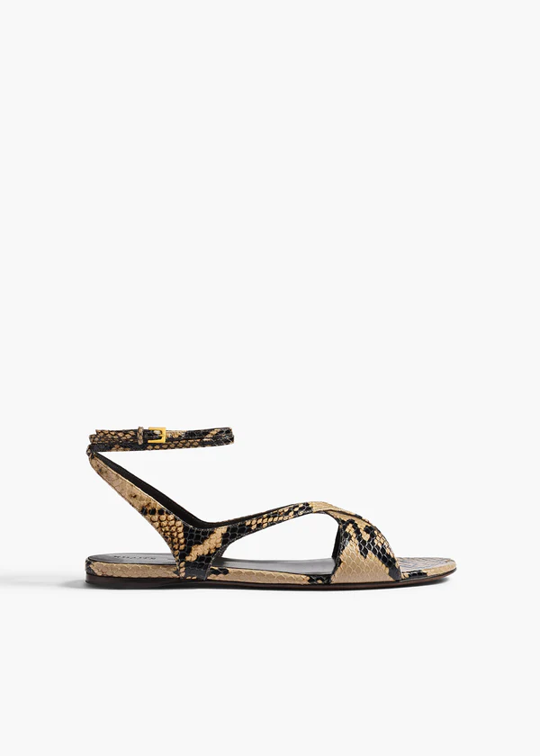 Liria Ankle-Strap Flat Sandal in Taupe