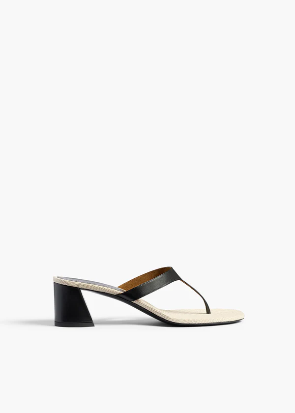 Archer Sandal 55 - Black Leather and Natural Canvas