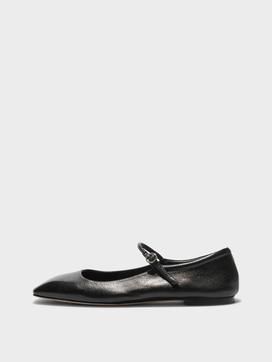 Uma Nappa Leather Mary Jane Flat - Black