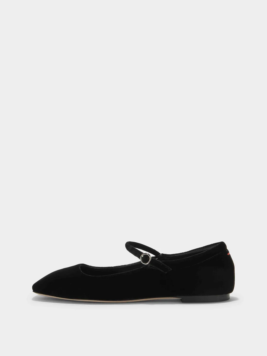 Uma Velvet Leather Mary Jane Flat - Black Velvet