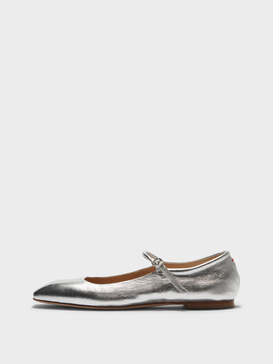 Uma Laminated Nappa Leather Mary Jane Flat - Silver