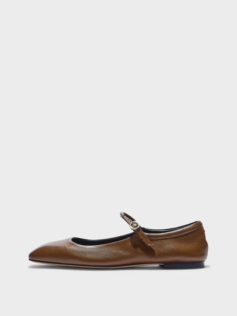 Uma Nappa Leather Mary Jane Flat - Tobacco