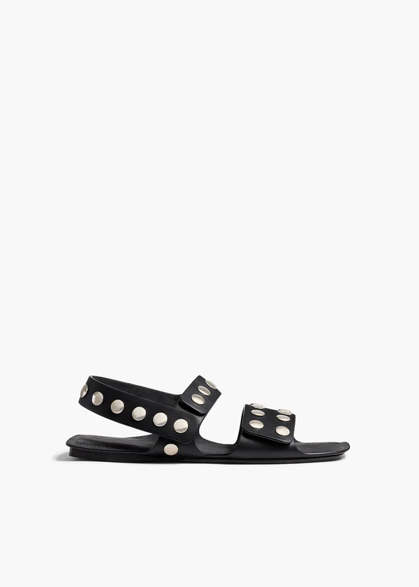Boden Flat in Black Leather with Silver Studs