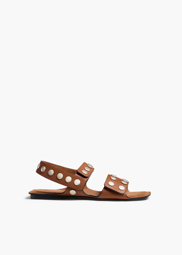 Boden Flat in Dark Tan Leather with Silver Studs