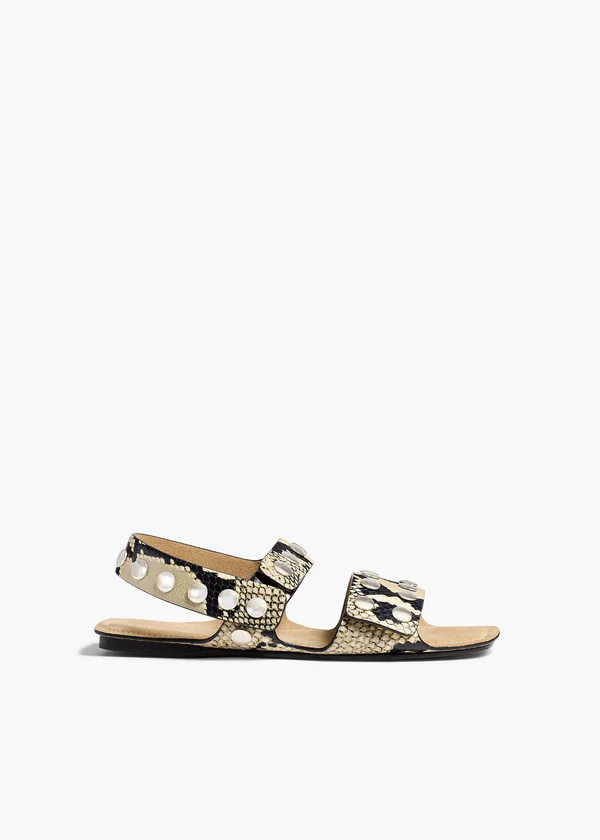 Boden Flat in Natural Python-Embossed Leather with Silver Studs
