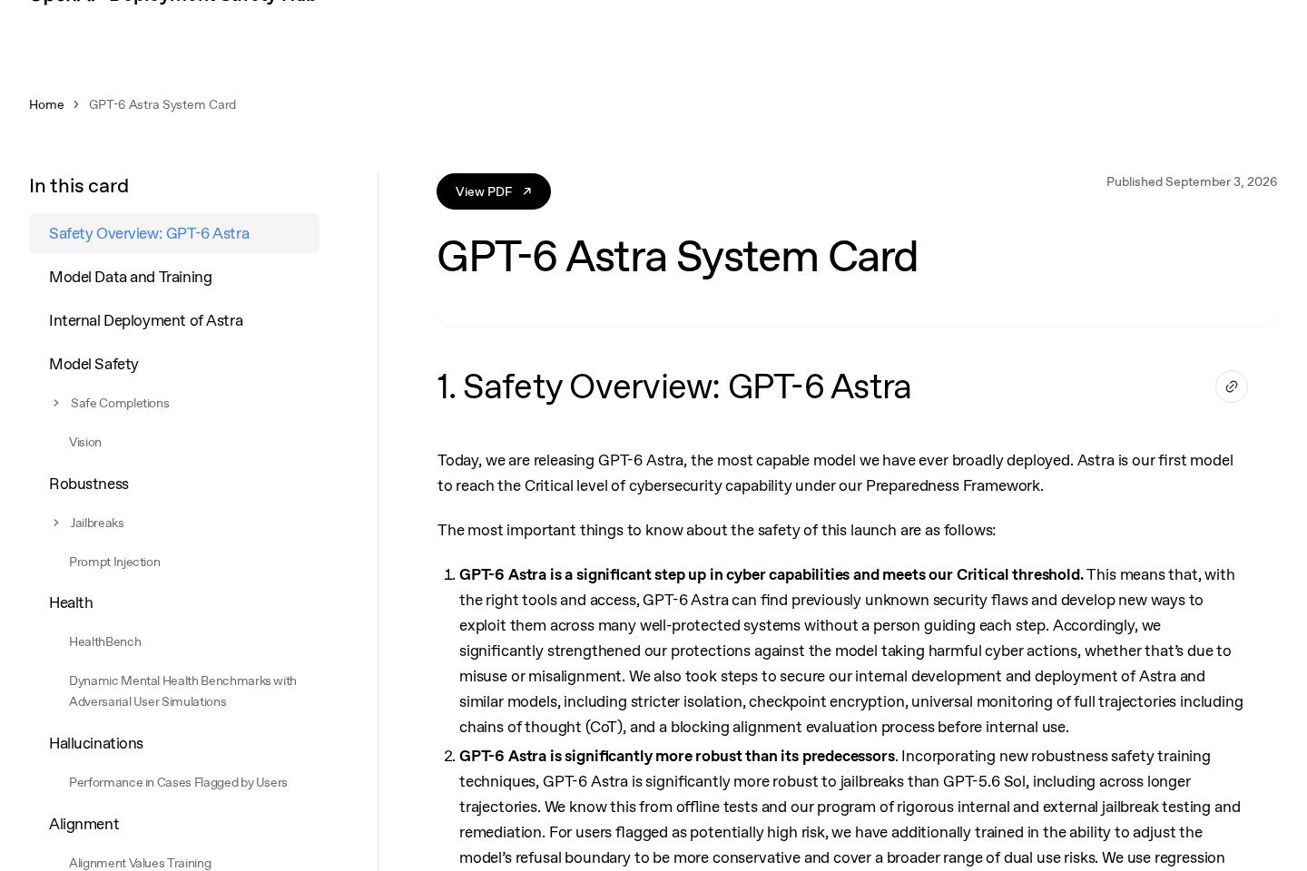 System Card：Preparedness Critical